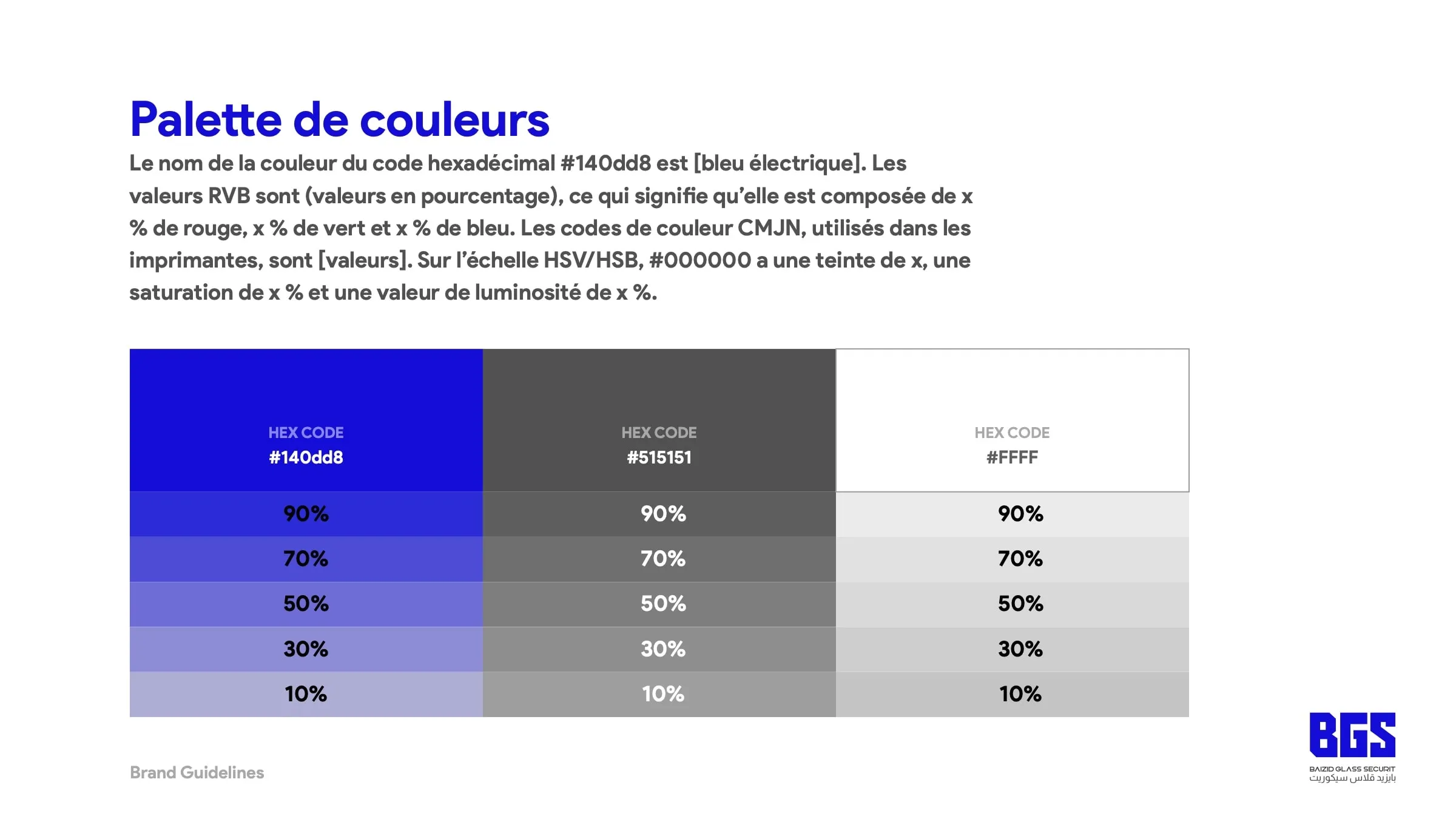 Brand guidelines of BGS, Baizid Glass Sécurit, glass manufacturing, page 16 of 20
