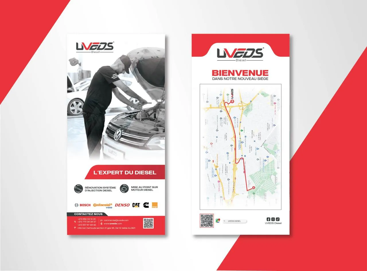 UVEDS Diesel flyer, front and back, with its services and a map to the new site