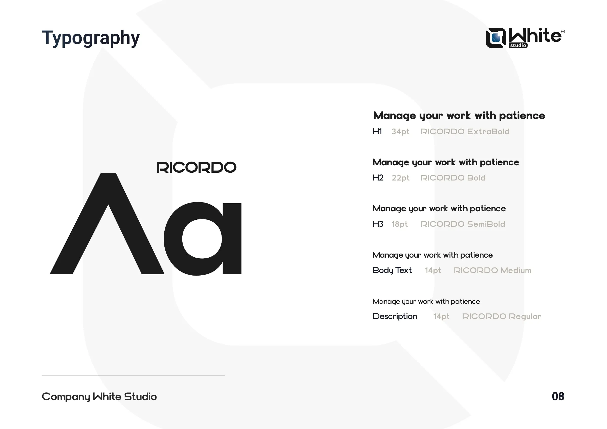 Brand guidelines of White Studio, photography and printing, page 8 of 9